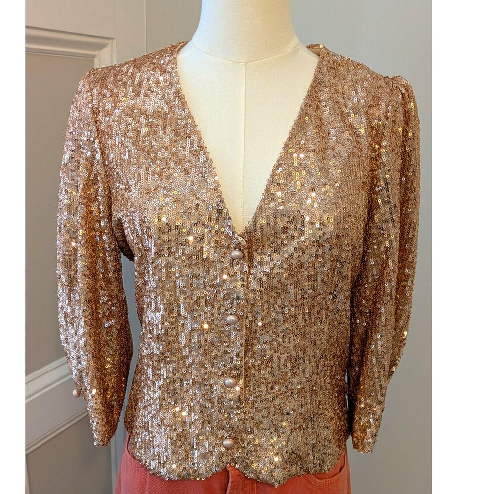 Maje Paillette Sequin Rose Metallic Blouse/Jacket